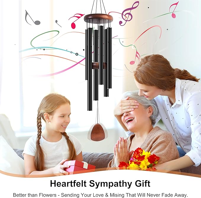 Bursvik Large Aluminium Wind Chimes 37" Inches to Create a Zen Atmosphere Suitable for Outdoor, Garden, Patio Decoration Wind Chimes with Wind Catcher Suitable as A Gift for Unisex(2 Pack Black)