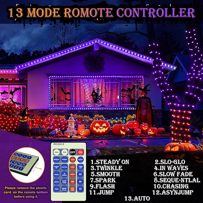 Decute 500LED 164FT Fairy String Lights Halloween Lights Silver Wire with Remote, Firefly Starry Light for DIY Christmas Tree Costume Wedding Party Table Centerpiece Decor Orange Purple