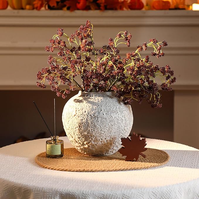 3 Pcs Plum Faux Berry Stems Artificial Dusty Sedum Berry Stems Picks Branches Faux Spray for DIY Holiday Farmhouse Home Mantel Harvest Decorations (16 Inch)