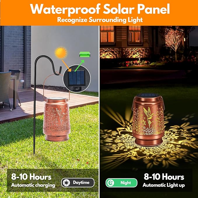 siruitong Solar Lantern Outdoor Lamp Waterproof Decorations Garden Decor, Christmas Birthday Gifts for Women, Mom, Grandma Decorative Garden, Yard, Patio, Lawn, Balcony Porch - Hummingbird B