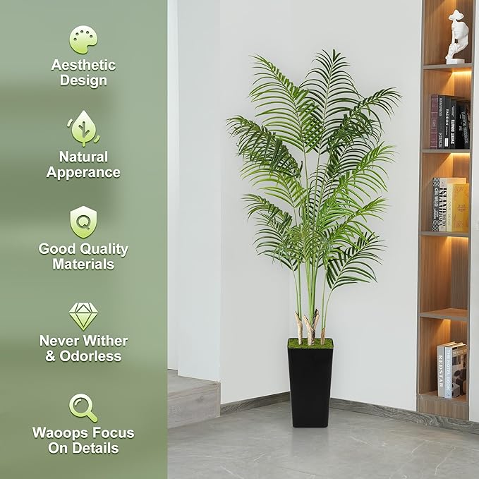 Artificial Palm Tree 6Ft Faux Silk Tropical Areca Plant Indoor Outdoor Fake Tree in Pot for Home Office Living Room Patio Decor