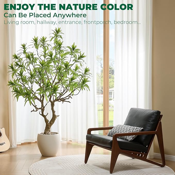 FloraFairy 7 Feet Artificial Dracaena Reflexa, Large Faux Tree with White Pot, Tall Dracaena Tree, Fake Plants for Home & Office Decor, Realistic Wood Trunk and Lifelike Leaves
