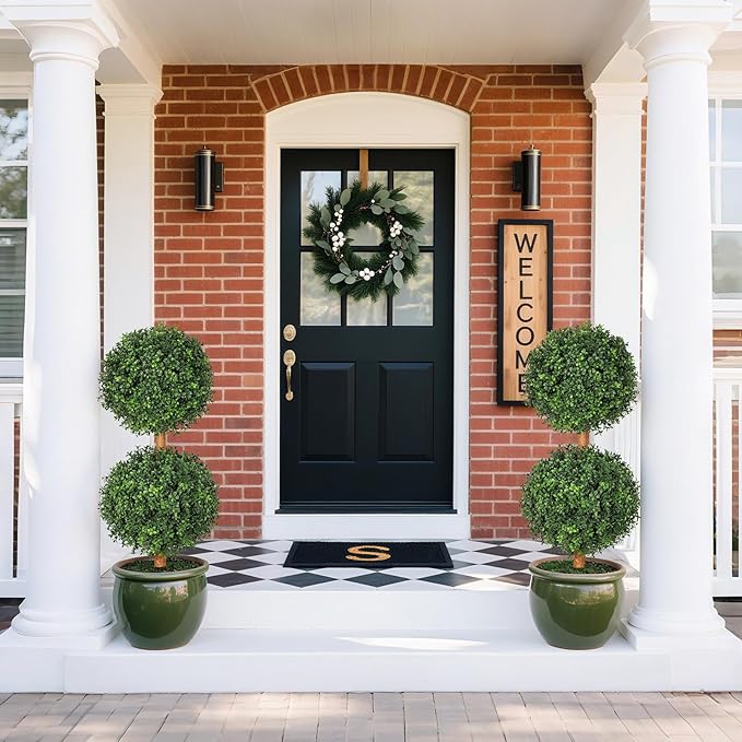 Artificial Boxwood Double Ball Topiary Trees, UV-Resistant Topiary Trees Artificial Outdoors, 3Ft-35 Evergreen Faux Boxwoods for Outdoor Front Porch Decor Home Patio, Set of 2