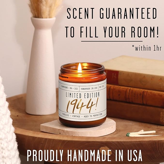 80th Birthday Gifts for Women - 'Limited Edition 1944' Soy, w/Champagne on Ice I 1943 Birthday Gifts for Women I 80 Birthday Gifts for Women I 16oz Reusable Jar, 50Hr Burn, Made in USA