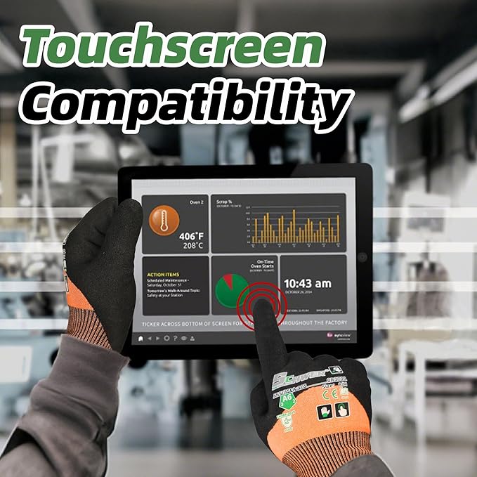 Schwer ANSI A6 Cut Resistant Gloves, CR3709 Cut Proof Work Gloves, Touch-screen Cutting Gloves, 3/4 Dipped Coating for Woodworking, Glass Metal Cutting, Construction, Fishing, L,1 pair