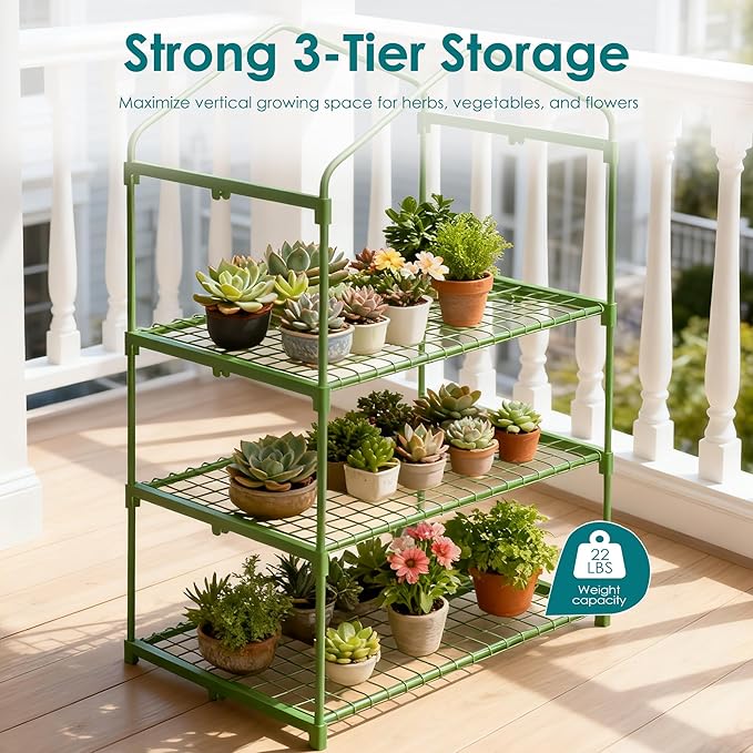 Twira 3-Tier Mini Greenhouse Outdoor, Portable Small Greenhouses for Winter, PE-coated Metal Frame & PVC Cover Green House for Outside Plants, Indoor Greenhouse Women Men Gardening Gifts 2.3x1.6x4.2ft
