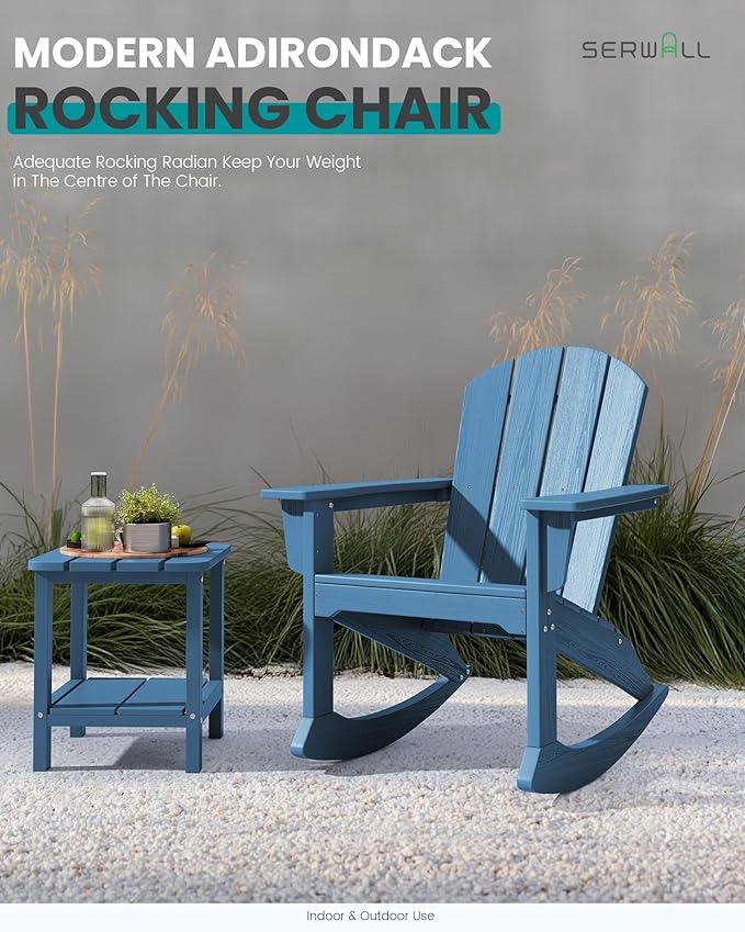 SERWALL Outdoor Adirondack Rocking Chairs Set of 6, All-Weather HDPE Adirondack Rocker Chair, Front Porch Rocker Chairs for Patio Lawn Porch Deck, Navy