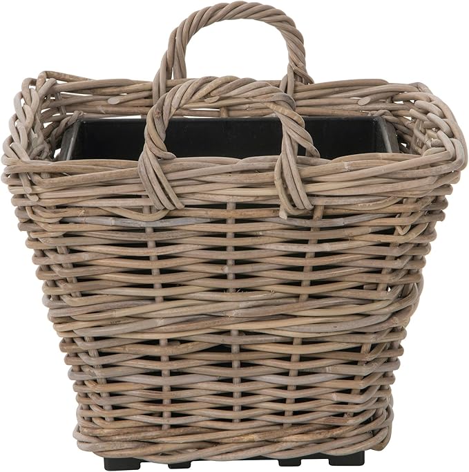 Kouboo Square Rattan Planter Basket with Handles 625 Gallon Capacity Plastic Pot Liner with Drain Holes Included No Saucer Indoor and Outdoor Use