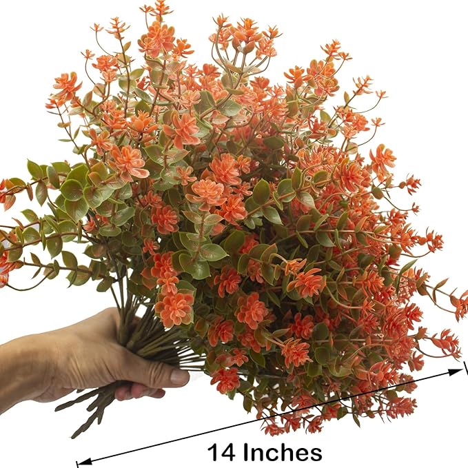 Grunyia 12 Bundles Artificial Fall Flowers for Outdoors, Artificial Plants UV Resistant Fall Fake Mums Plants for Outside Halloween Christmas Porch Decoration ecorations (Fall Red)