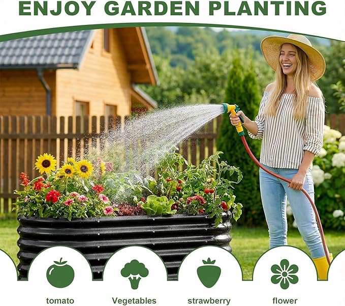 AHEONLAR 2 Pack 4×2×2ft Galvanized Raised Garden Beds Outdoor, Oval Sturdy and Durable Planter Boxes for Vegetables, Fruits, Flowers and Plants, Easy Assembly, Grey