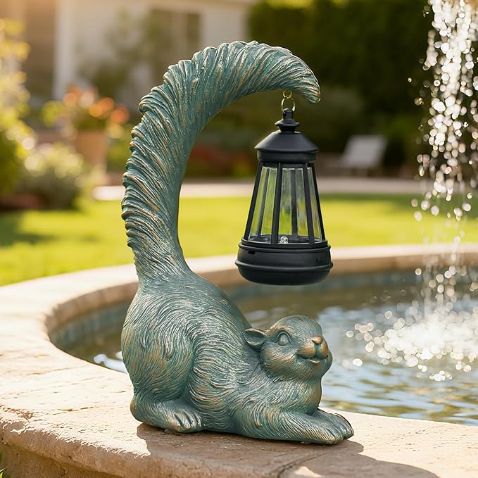 Solar Garden Statues Decor Squirrel with LED Lantern ,Outside Solar Squirrel Decor for Garden,Home,Lawn,Yard, Balcony Ornament- Unique Housewarming Gifts