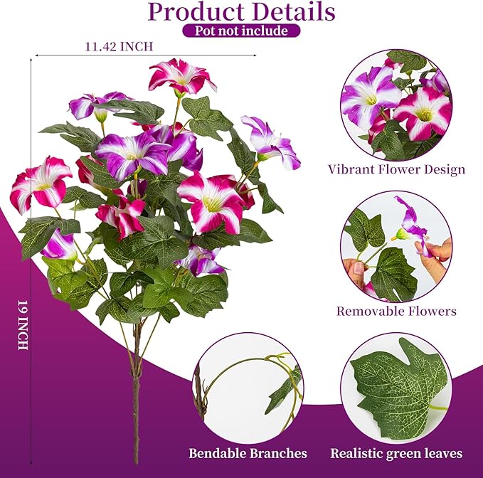 Brlita 19 Inch Artificial Flowers for Outdoor Indoor Garden Home Decoration,Faux Flower for Home Office Garden Patio Balcony 4 Bundles (Double Red Lotus)