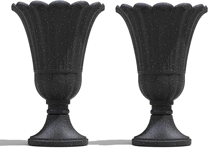 seethmi 23" Tall Planters for Outdoor Plants Set of 2, Planter with Drainage Holes and Petal Design, Large Outdoor Planters for Porch, Garden, Indoor, Black
