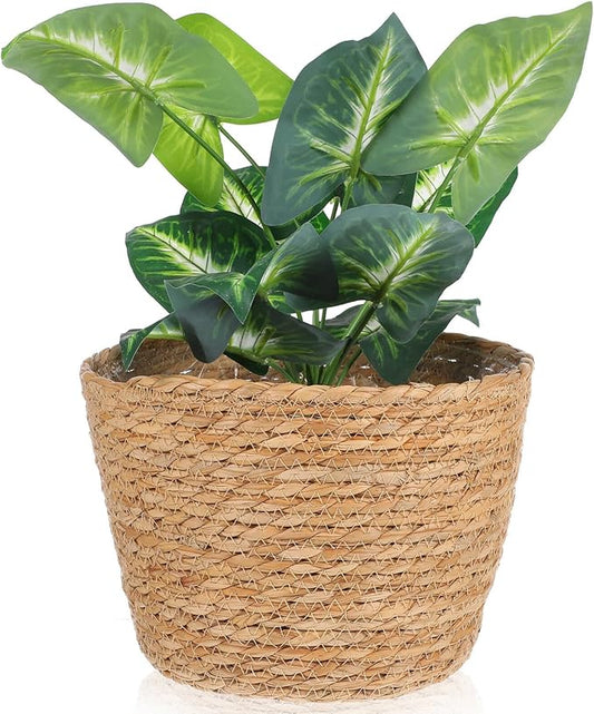 Woven Straw Flower Basket, Seagrass Planters Pot, Garden Plant Pot Containers Wicker Rattan Vase Sundries Organizer Storage Bins for Indoor Outdoor Plants