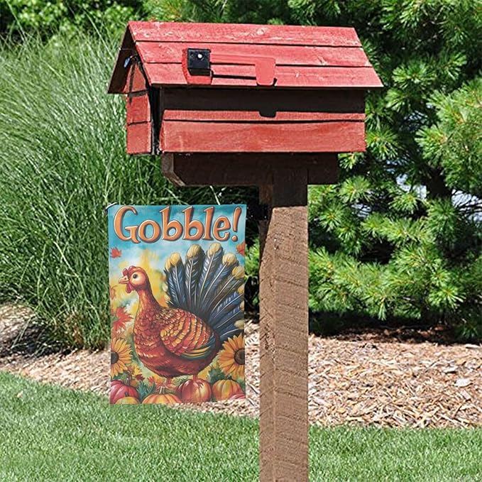 Thanksgiving Day Gobble Garden Flag 12x18 Inch Double Sided All-Weather Polyester Outdoor Flag For Patio Lawn Yard And Garden Welcome Decor