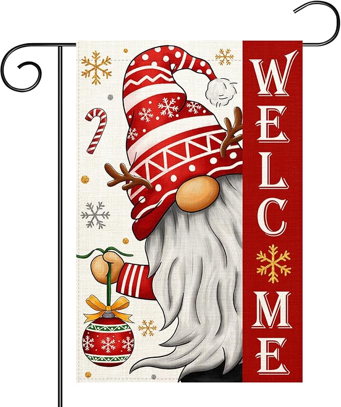 Christmas Gnomes Garden Flag 12x18 Double Sided Vertical Outdoor Flag for Outside Xmas Farmhouse Flag Winter Holiday Yard Lawn Garden Banner (Christmas Gnomes)