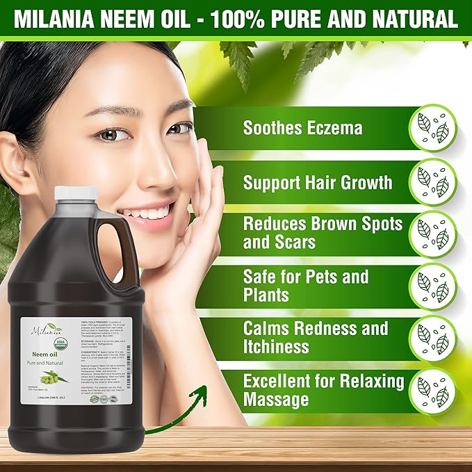Premium Organic Neem Oil Virgin (1 Gallon), Cold Pressed, Unrefined 100% Pure Natural Grade A. Excellent Quality