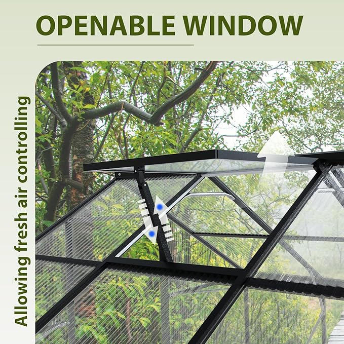 6X7.5 FT Polycarbonate Greenhouse, Walk-in Green House for Outside with Electronic Hygrometer, Reinforced Aluminum Frame Greenhouses, Heavy Duty Garden, Patio, Backyard Flower Planting