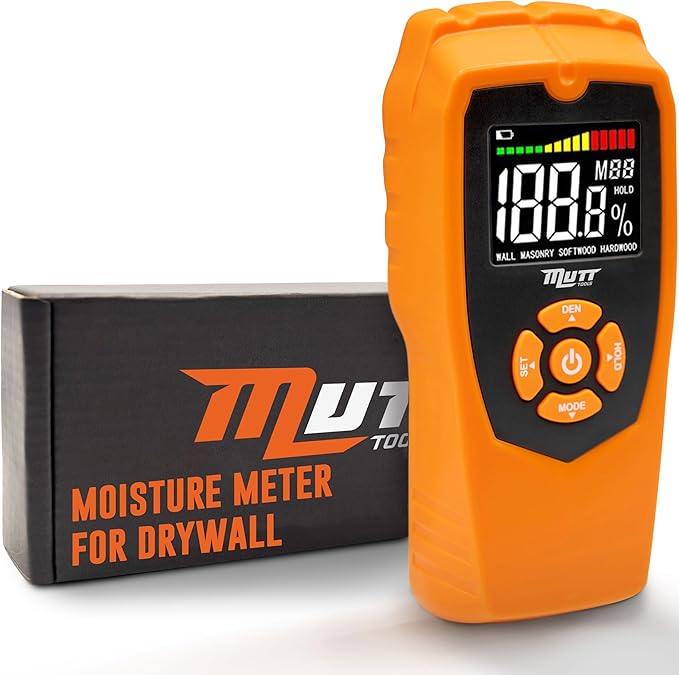 Mutt Tools Pinless Moisture Meter for Drywall – Non-Destructive Wood Moisture Meter for Walls, Wood and Masonry – Detects up to 2 Inches Below the Surface