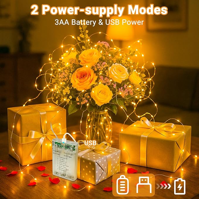 6-Pack 33FT 100 LED Fairy Lights Battery Operated with Timer, Twinkle Lights Indoor Outdoor 8 Modes for Bedroom Centerpiece Patio Jar Party Christmas Decoration Warm White