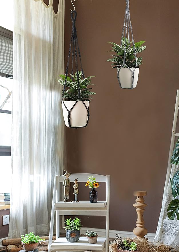 BlueMake Macrame Plant Hanger Indoor Hanging with Wood Beads Macrame Planters No Tassel for Indoor Outdoor Boho Home Decor 35 Inch (Gray,1pc)