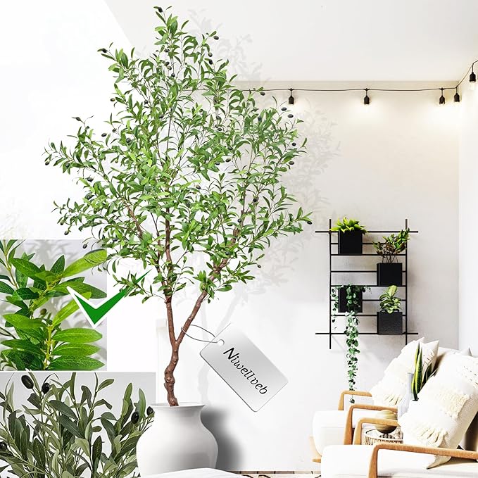 Niwellveb Faux Olive Tree Fake Tree Artificial Indoor 7 Feet (84 inches) Realistic Potted Silk Indoor Large Fruit for Home Offices, Living Rooms, Bedrooms, Stairs and Foyer Decor