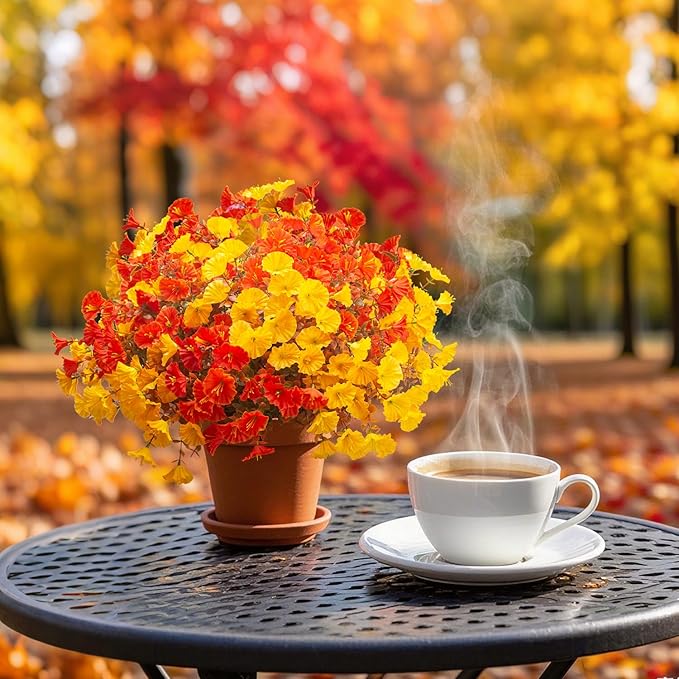 Grunyia Artificial Flowers Outdoor Fall Decor - 12 Pcs UV Resistant Fade Proof Fake Plants for Garden Porch, Thanksgiving Autumn Decorations, Waterproof for All Weather