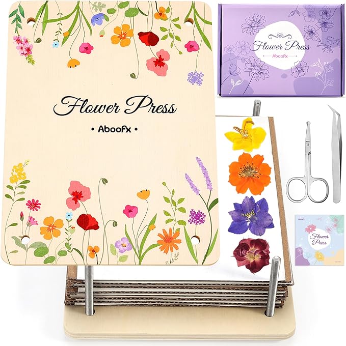 Aboofx Flower Press Kit, Craft Kits 8.6"x6.5" 8 Layers Wooden Flowers Pressing Kit for Crafts Pressed Flowers and Plant for DIY Art, Preservation for Bookmark Frame Wedding Flower Drying