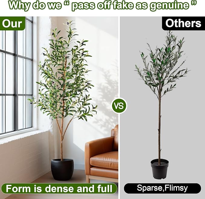 Tall Faux Olives Trees Large Artificial Olive Tree Indoor Outdoor Realistic Floor Plant Fake Flowers Plants for House Home Living Room Bedroom Office Front Porch Modern Farmhouse Boho Decor