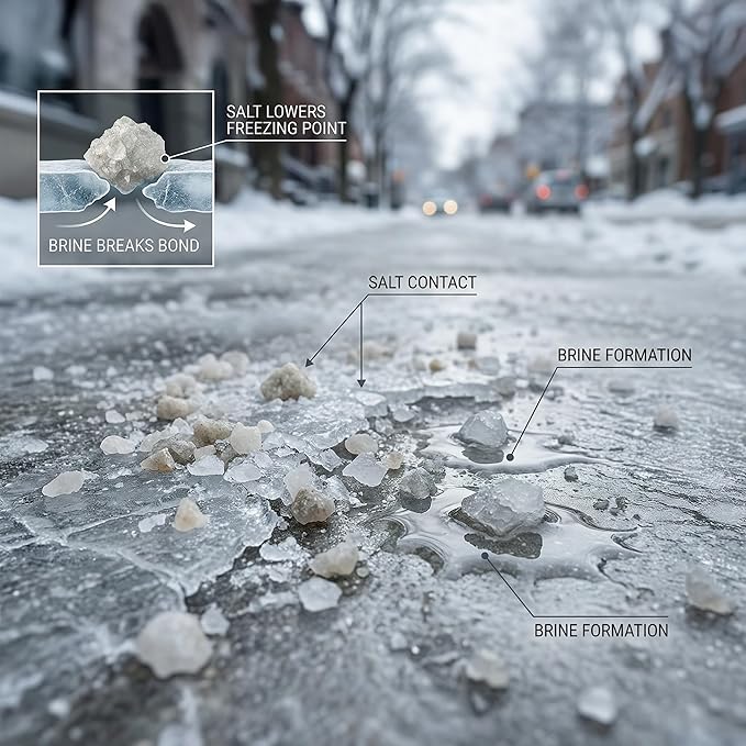 Halite Crystals Ice Melt Effective to -25°F, Eco-Friendly De-Icer, Optimal Granule Size for Quick Melting, Ideal for Driveways, Walkways, and Entryways (45, Pounds)