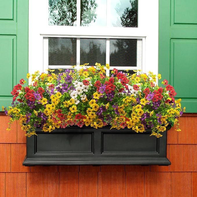 Grunyia Artificial Fake Plants Flowers for Outdoor Spring Decoration, 16 Bundles Faux Silk Colorful Daisy UV Resistant Realistic for Outside Porch Patio Home Yard Garden Planters Pots Window Box(Mix)
