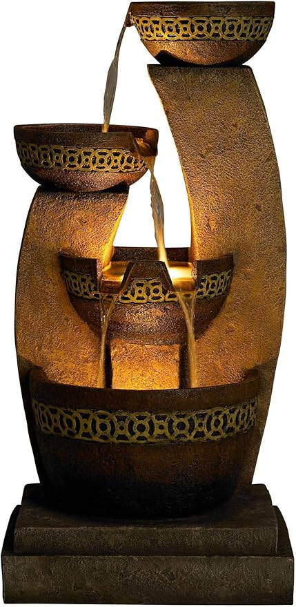 Four Bowl 41 1/2" High Large Zen Indoor Outdoor Decor Faux Stone Floor Fountain with Light LED Waterfall Cascading Standing Water Feature for Outside Garden Patio Yard Backyard - John Timberland