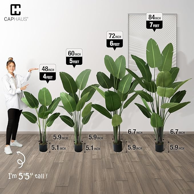 CAPHAUS 5FT Artificial Bird of Paradise Tree, UV Resistant Potted Fake Plant with Dried Moss for Indoor Outdoor Use, Realistic Floor Plant for Home Office Corner Decor, No Maintenance