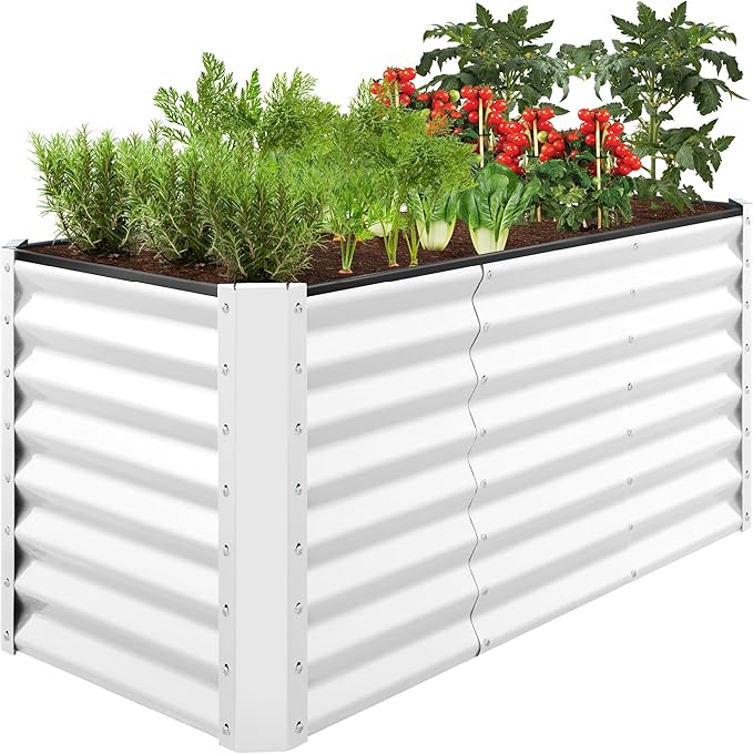Best Choice Products 4x2x2ft Outdoor Metal Raised Garden Bed, Deep Root Planter Box for Vegetables, Flowers, Herbs w/ 119 Gallon Capacity - White