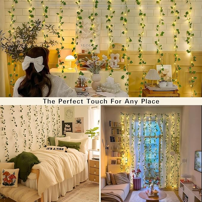 JMEXSUSS Vines Lights for Bedroom, 200 LED Vines Fairy Lights, Artificial Ivy Leaf Light for Wall Curtain Wedding Party Christmas Indoor Decor, 6.5ft x 6.5ft with Remote
