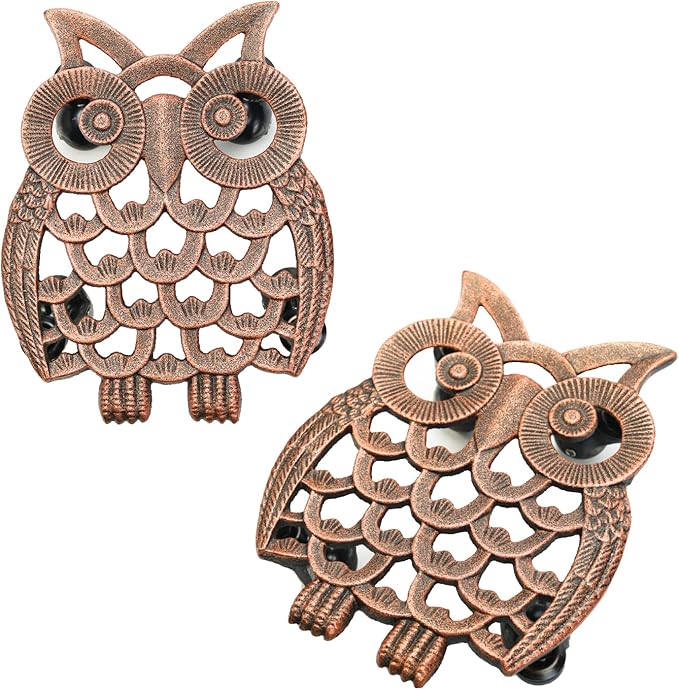 Sungmor Heavy Duty Cast Iron Plant Caddy with Wheels - 2 Pack Vintage Owl Design Plant Stand, Metal Rolling Plant Tray for Indoor & Outdoor Use - 11 Inch, Antique Bronze