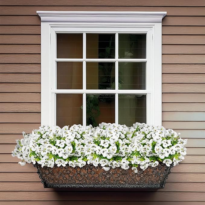 SupBri 12 Bundles Artificial Flowers for Outdoor, UV Resistant Fake Pansy Flowers, Silk Faux Fowers for Outdoor Planters Home Garden Office Patio Front (12, White)