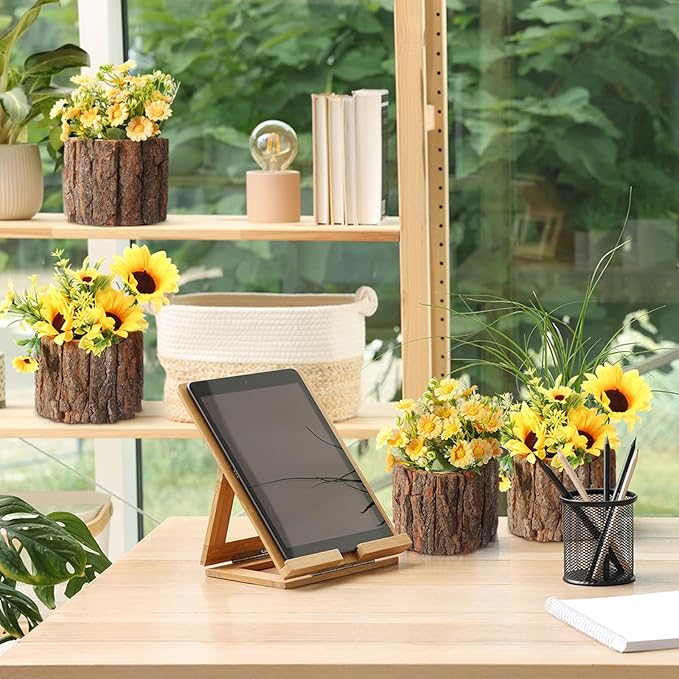12 Pcs Wooden Vase for Centerpieces Woodland Table Decor Wooden Flower Vase Rustic Bark Stump Buckets Vintage Wood Planter Pots for Garden Party Wedding Window Home Farmhouse (Large)