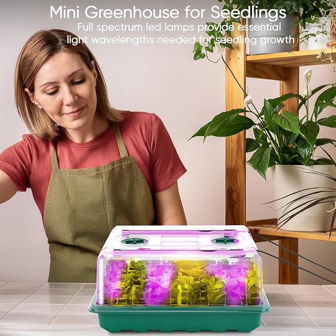 192 Cells Seed Starter Tray with Grow Light, Seed Starter Kit with Adjustable Humidity Dome, Seed Starting Trays Plant Starter Kit for Seeds Growing Starting, Indoor Gardening, Greenhouse