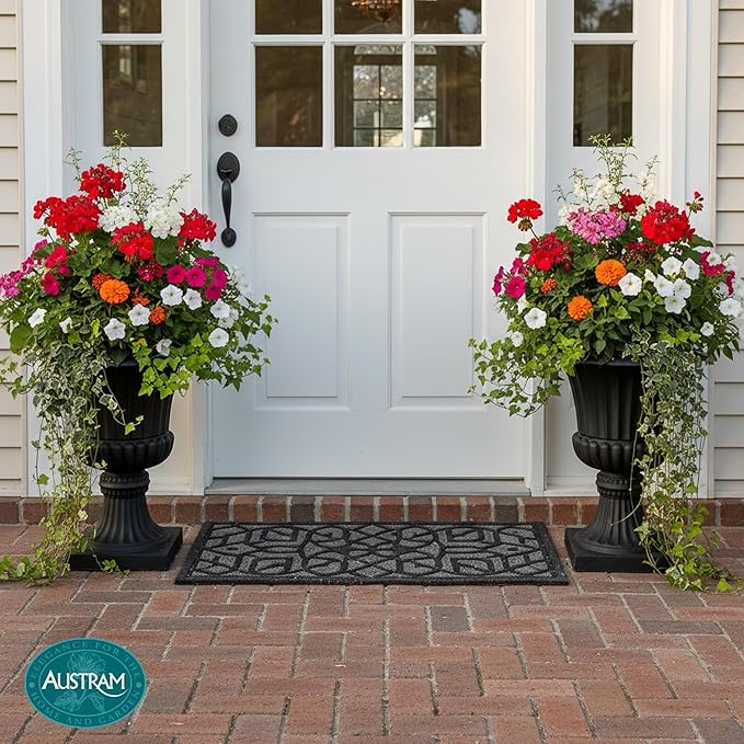 Austram Urn Planters 22", Set of 2, Tall Stone-Resin Pedestal Planters for Outdoor Plants, Large Front Porch Decor, Patio Garden Pots, Outdoor Urns for Entryway, Porch & Deck, Black Plant Pot