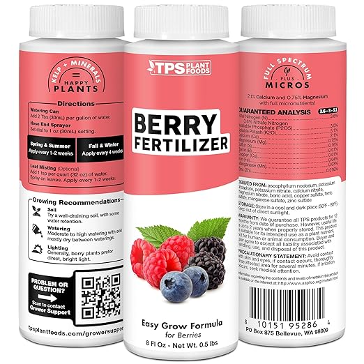 Berry Fertilizer, Complete Liquid Strawberry and Blueberry Plant Food, Great for All Berries, 8 oz (250mL)