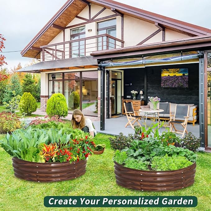 Galvanized Steel Raised Garden Bed, Large Outdoor Metal Planter Box Big Flower Plant pots for Patio Backyard Porch Deck Planting Flowers Vegetables and Herbs (Wood Grain, 4 ft)