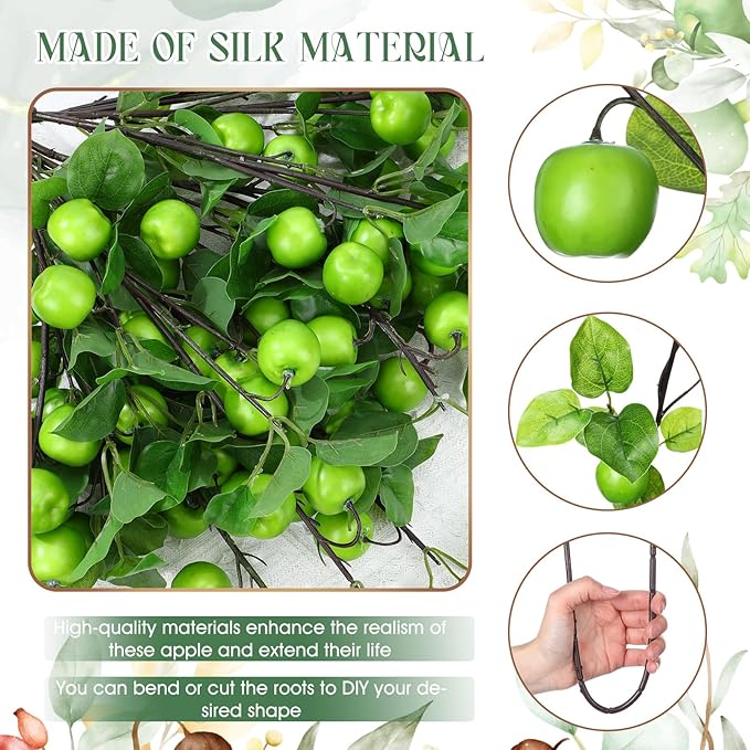 10 Pcs 27.56 Inches Artificial Fake Apple Branches Realistic Tall Apple Bouquets Tree Branch with Long Stem and Green Leaves Fruit Plant for Home Office Vase Filler Shop Decoration