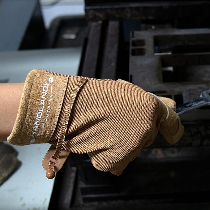 HANDLANDY Work Gloves for Women, Breathable Leather Gardening Glove for Yard Maintenance, Hand Protection with Touch Screen for Gardeners, Farmers