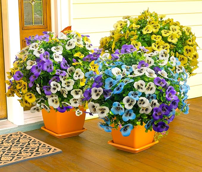 Thinktral Artificial Flowers for Outdoors Fake Plants, 12pcs Fake Flowers Artificial Plants Outdoor UV Resistant,Silk Faux Flowers Shrubs Greenery Plants for Porch Garden Patio Window Box Decor