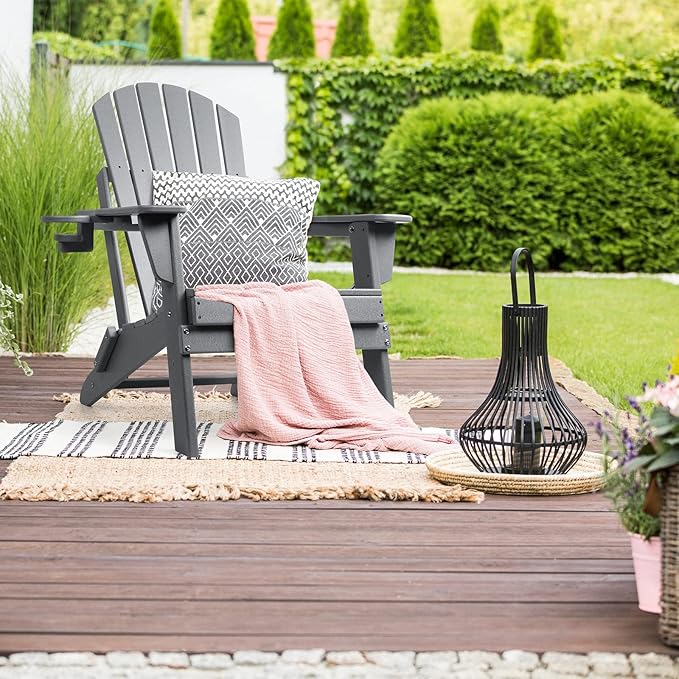 FUNBERRY Folding Adirondack Chair Set of 3, All Weather HDPE Fire Pit Chairs with Cup Holder for Outdoor