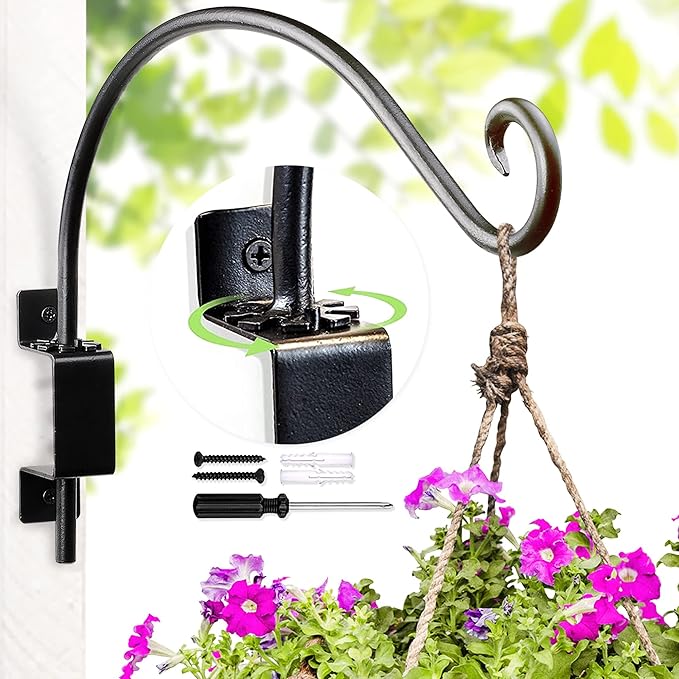 Lifyzoon Swivel Bird Feeder Hanger Hook: 12-Inch Swivel Hanging Plant Bracket for Outdoor, 25lbs Weight Capacity - Heavy Duty Black Iron Bird Feeder Hangers for Flowers Baskets, Wind Chimes, Birdhouse