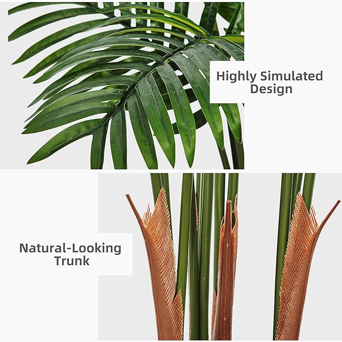 ASTIDY Artificial Palm Tree 5FT - Fake Tree with Gray Tall Planter - Faux Tropical Areca Floor Plant in Pot - Artificial Silk Plant for Home Office Living Room Decor Indoor