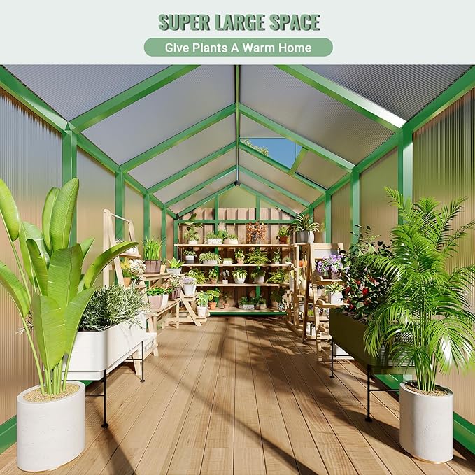6X10 FT Greenhouse, Polycarbonate Garden Greenhouse for Outdoors,Aluminum Frame Green House with Lockable Door and Adjustable Roof Vent, Ideal for Backyard Patio and Outside Growing