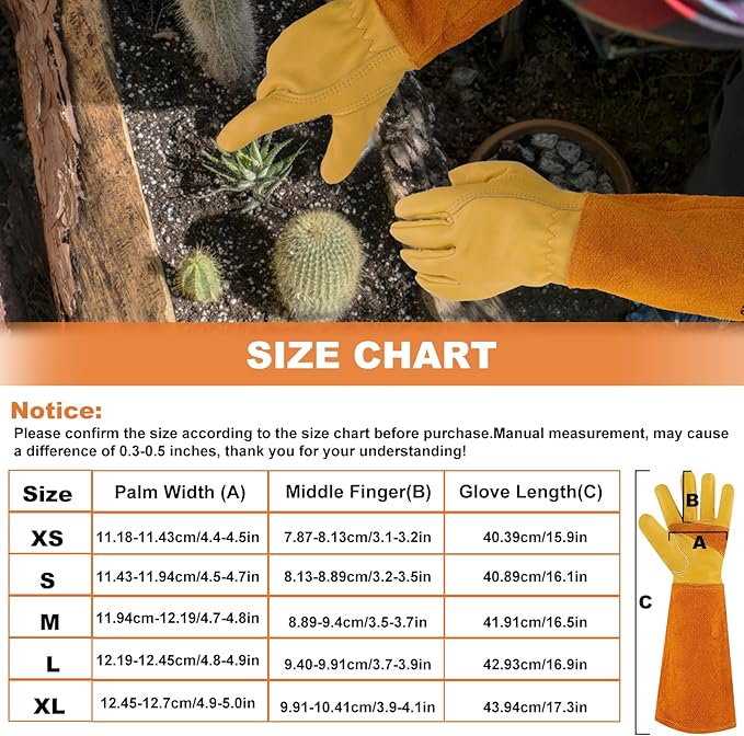 SLARMOR Long Gardening-Gloves Women/Men-Thorn proof Rose Pruning Heavy Duty Gauntlet, Best Garden Gifts for Gardener-S